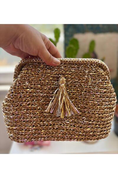 UNİCORNS Hasır Çanta, Simli Hasır El Çantası, Simli Clutch, Hasır Clutch, Bur...