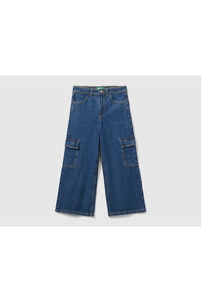 United Colors of Benetton Boys' Wide Cargo Denim Pants