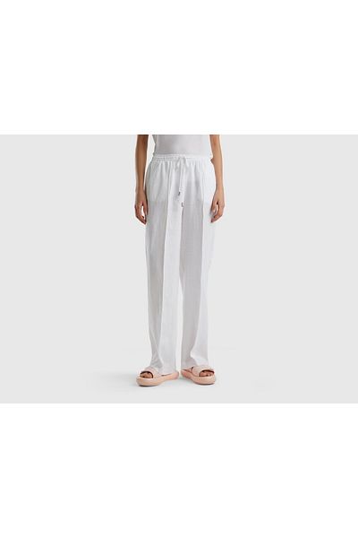 United Colors of Benetton 100% Linen Pants with Elastic Waistband