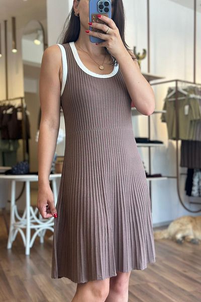 Unique Boutique Brown Standard Size Thick Strap Ribbed Knitwear Dress