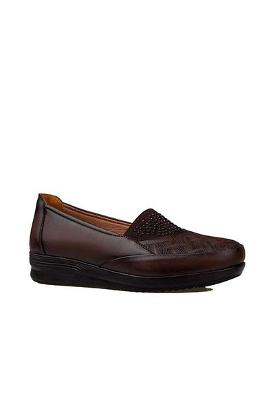 Trend Adımlar Brown Genuine Leather Mother Shoes with Elastic Top