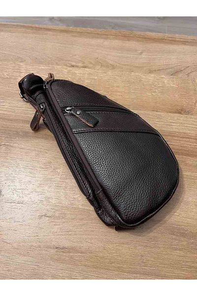 Micutz Men's Diagonal Bag (Crossbody): Natural Black-Brown Leather, Dark Brown Color