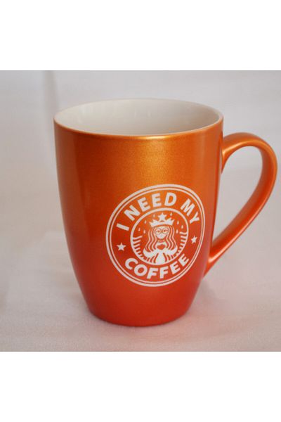 PUFO Need Coffee Ceramic Mug, For Tea, Coffee, Juice, 360 Ml, Orange