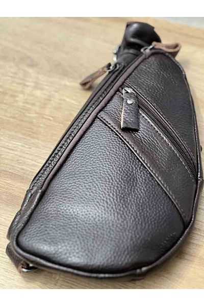 Micutz Men's Diagonal Bag (Crossbody): Natural Black-Brown Leather, Dark Brown Color