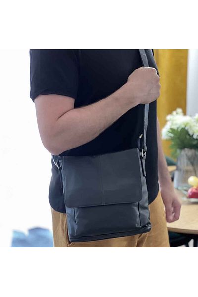 Micutz Men's Genuine Leather Handbag: Black / Dark Grey, 27 x 24 x 9|6 cm, Dark Grey Color