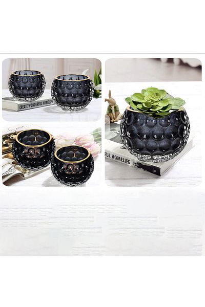 PUFO Suport decorativ pentru lumânări din sticlă Elegant, 7,6 cm, negru