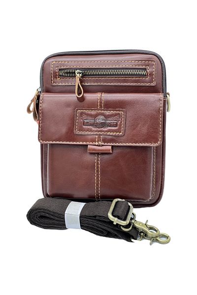 Micutz Ruff Ryder Men's Genuine Leather Shoulder Bag, 22.5 X 18 X 5.5 cm, Cognac Brown