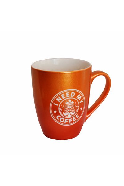 PUFO Need Coffee Ceramic Mug, For Tea, Coffee, Juice, 360 Ml, Orange