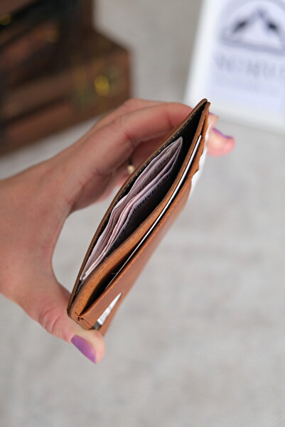 Norvi Leather Genuine Leather Card Holder with Id Compartment Tan
