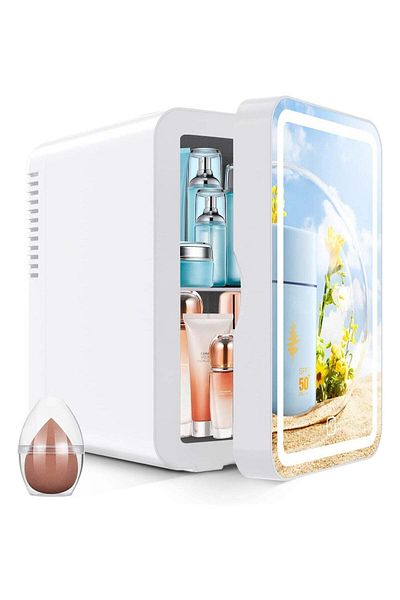 Primo Plus Mini Makeup Fridge, 8L Portable Cosmetic Fridge with Glass Panel and LED Light