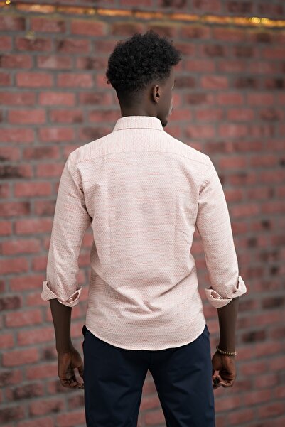 ModTime Slimfit Straw Woven Collar Buttoned Slimfit Shirt