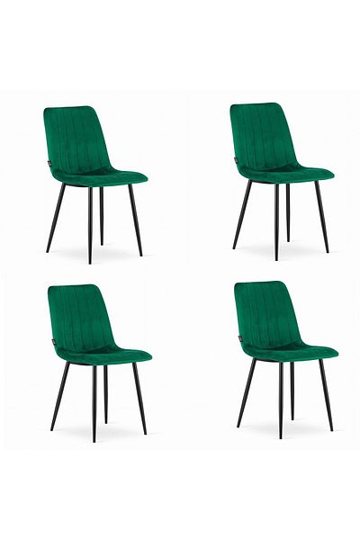 JollyMag Set 4 scaune bucatarie/living, Artool, Lava, catifea, metal, verde si negru, 43x51x90 cm
