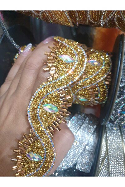 ESRA ŞELEM Aplicație de bandă decorativă de culoare galbenă aurie cu detaliu de piatră care se lipsește cu fier de călcat Hobby