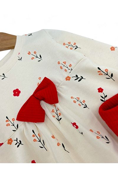 Ege Bebek Baby Girl Floral Printed Seasonal 2-Piece Set – Long Sleeve Top with Bow and Ribbed Leggings – 6-24 Months