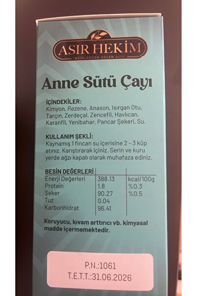 ASIR HEKİM BİTKİSEL ÜRÜNLER Anne Sütü Çayı