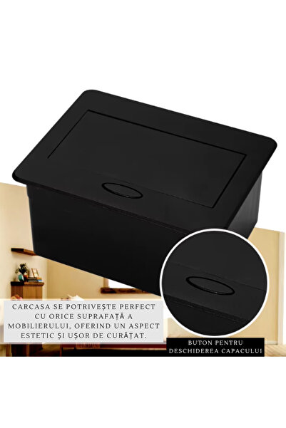 Adsinio Priză retractabilă încorporată, Adsinio, 1 Shucko, 1 USB A, 1 USB Tip-C, Cablu de alimentare 1.8m, 16A, Negru