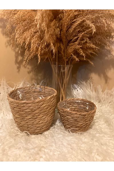 Paganca V-Shaped Straw Thick Knitted Flower Pot with Inner Bag Small and Smallest Size