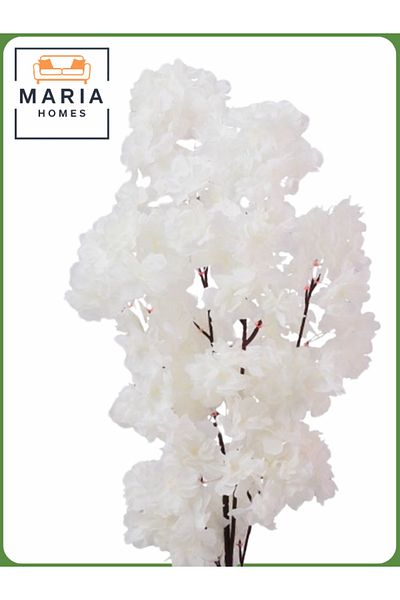 MARIA HOMES Artificial White Flower Tree 60 cm – Decorative Indoor Floral Plant with Brown Pot