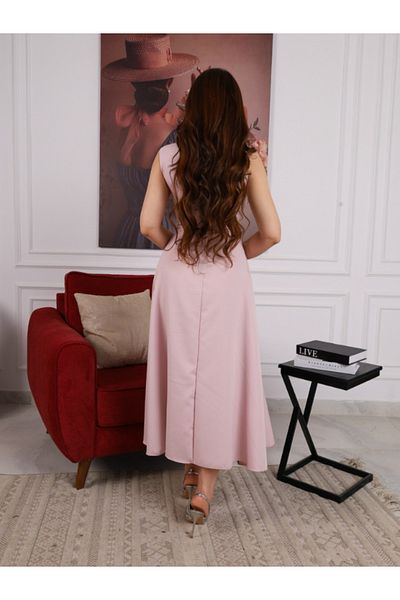 Nice Model Pink Embellished Sleeveless Midi Dress Stone Details Elegant Party Formal Evening Wrap Design