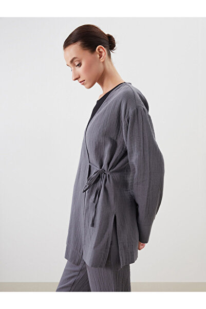 LC Waikiki Vizyon New Season Double-Breasted Collar Textured Slit Women's Kimono