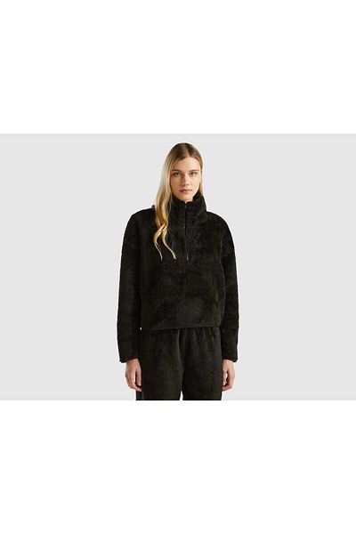 United Colors of Benetton Women's Velvet Half-Zip Sweatshirt
