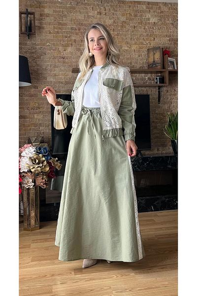 Cardella 3-Piece Women's Set with Embroidered Jacket, 100% Cotton Underwear and Skirt