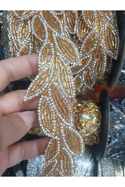 ESRA ŞELEM Iron-On Gold Yellow Leaf Model Decorative Strip Applique Hobby