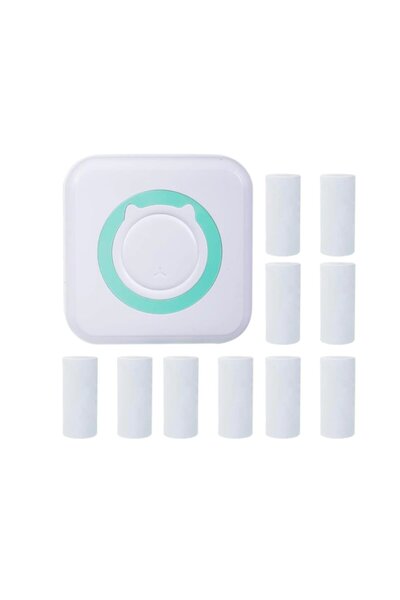 Telemag Set Mini Imprimantă Termică și 10 Role de Hârtie 57x25mm, Bluetooth, Compatibilă cu iOS/Android, Albastră