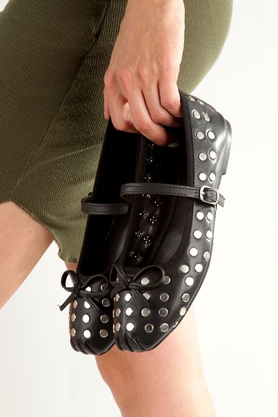 Ayakkabı Podyumum ''Dilay'' Black Skin Blunt Toe Orthopedic Trock Helmet Mustache Bow Flat Bottom New Season