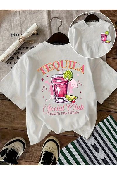 AEMİ Unisex Tequila Purple Printed Oversize Crew Neck T-Shirt