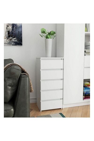JollyMag Comoda, placa laminata, 5 sertare, alb, 40x35x92 cm