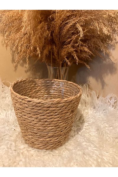 Paganca V-Shaped Straw Thick Knitted Flower Pot with Inner Bag Large Size