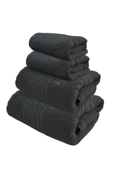 TextiLici Set 4 Bath Towels, 100% Cotton, 50x90 cm, 70x140 cm, TextiLici, Black
