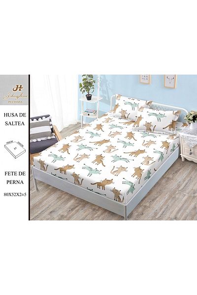 FIONNA.RO Satin Cotton Elasticated Pillowcase 180x200cm - Cream With Kittens