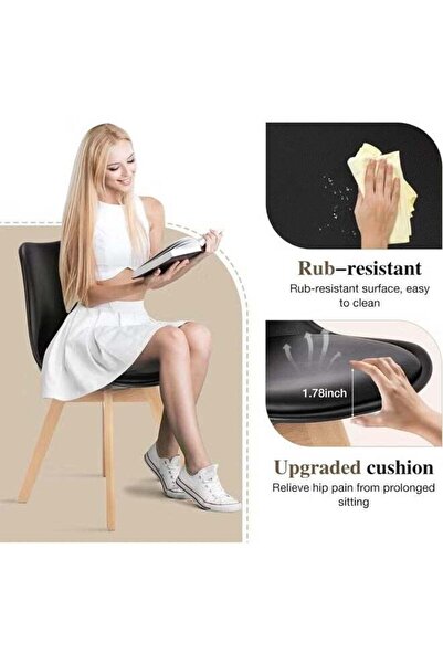 Taimi 5-Piece Dining Set, Rectangular Dining Table | 80x60x75cm with 4 Black Chairs Soft Padded Seats