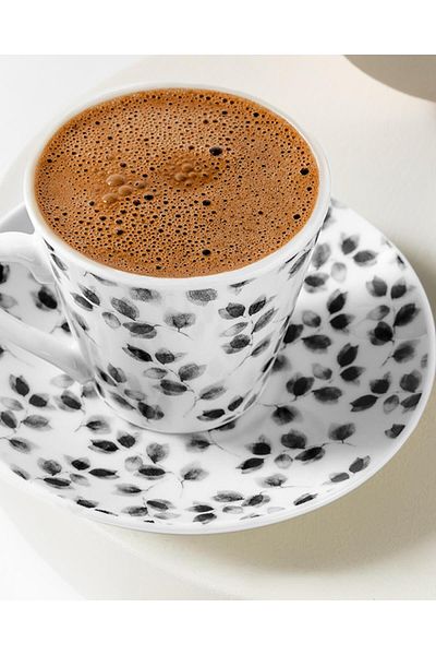English Home Leaflet Porcelain 2-Piece Coffee Cup Set Black