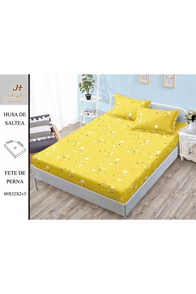 FIONNA.RO Satin Cotton Elasticated Pillowcase 180x200cm - Yellow With Zodiac