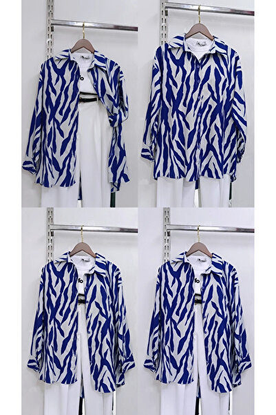 GÜLSEVEN Yeni sezon gümlek modeli boyu cm 70 mavi ve beyaz zebra desenli gömlek