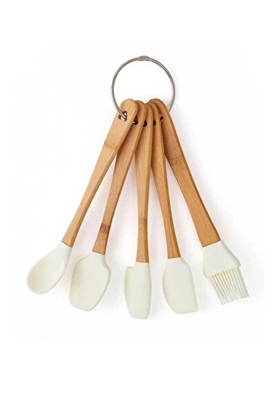 Skygo 5 Piece Mini Spatula Spoon Brush Set with Bamboo Handle and Silicone Tip