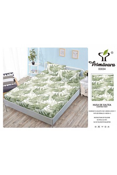 FIONNA.RO Duvet Cover With Elastic And Pillowcases 160X200cm - Green Twigs