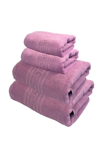 TextiLici Set 4 Bath Towels, 100% Premium Cotton, 50x90 cm, 70x140 cm, TextiLici, Lilac