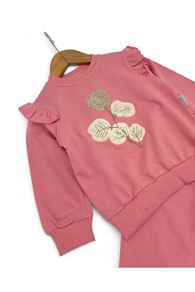 VOY KİDS Girl's Seasonal Floral Embroidered 2-Piece Set – Long Sleeve Crew Neck Top and Bottom – 2-5 Years