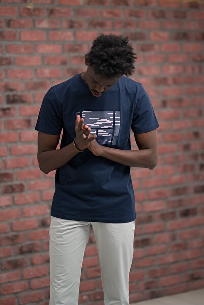 ADVANTE Βαμβακερό μπλουζάκι με στάμπα με λαιμόκοψη Slim Fit