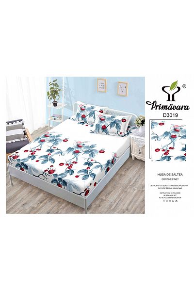 FIONNA.RO Duvet Cover With Elastic And Pillowcases 160X200cm - Leaves And Flowers