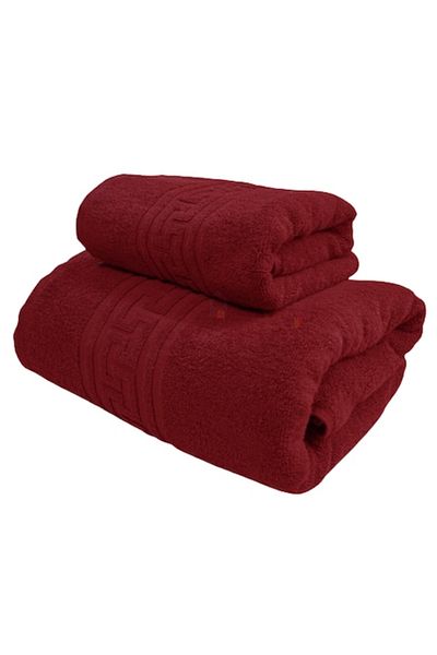 TextiLici Set 2 Bathroom Towels 100% Premium Cotton, Greek Border Design, 50x90 cm, 70x140 cm, TextiLici, Red
