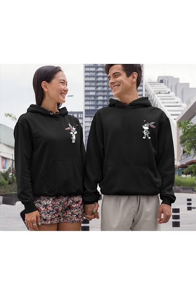 Boi Συνδυασμός Lola Bugs Bunny Lover Couple - Μαύρο εμπριμέ φούτερ με κουκούλα
