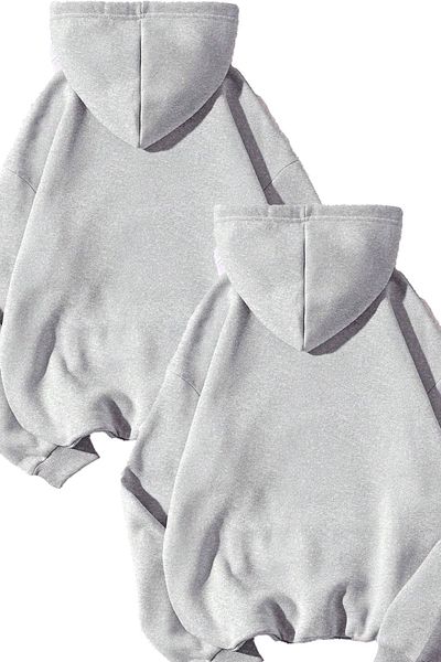 Boi 2 Πακέτο Basic Απλό Φούτερ - Γκρι Oversize Φούτερ με κουκούλα