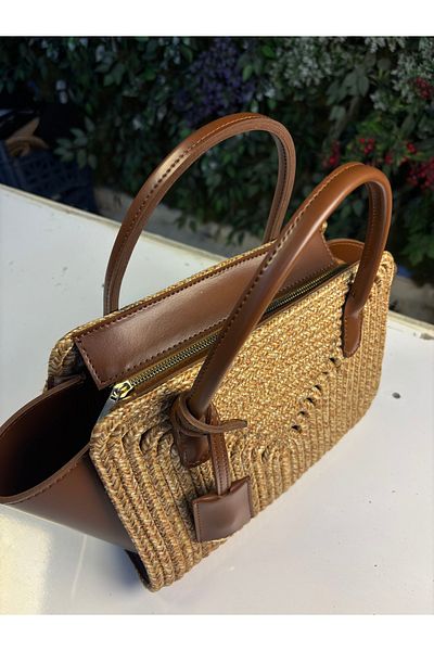 MaVaux Amalfi Straw Look Leather Mix Handle Bag