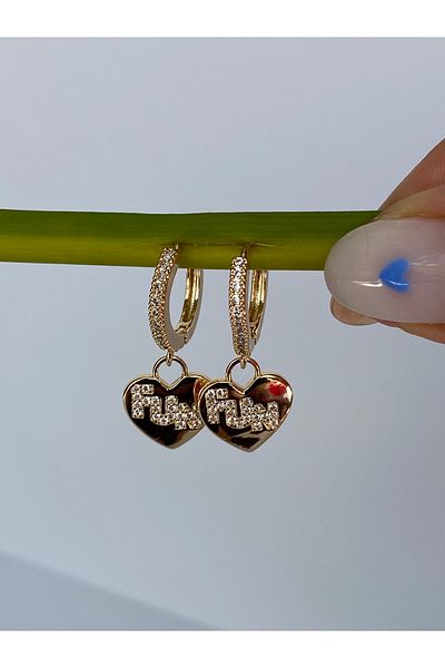 kurukafagift Ring Dangle Zircon Stone Heart Earrings