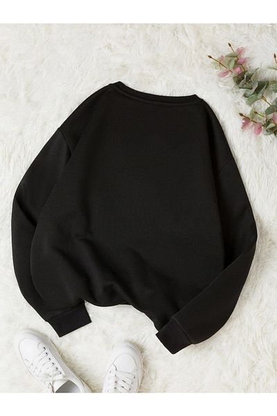 Boi Rose Printed Unisex Oversize Black Crew Neck Sweatshirt